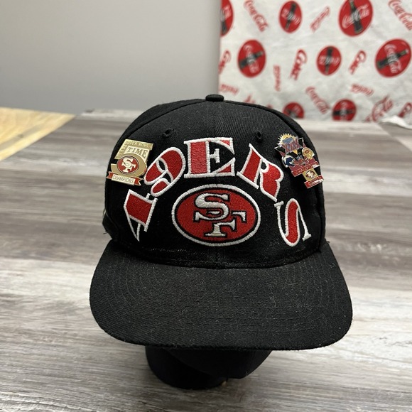 Vintage 90s San Francisco 49ers 5x Superbowl Snapback Hat Annco Black NFL 1995